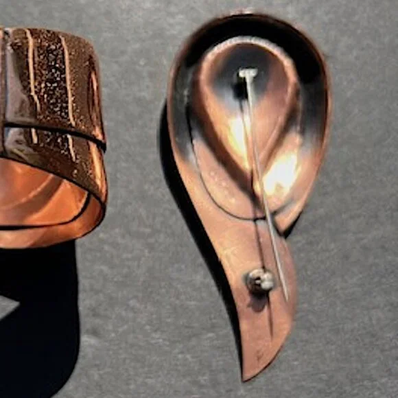 Vintage Mid Century Mod Renoir COPPER hinged Cuff Bracelet & Brooch Set - Picture 7 of 15